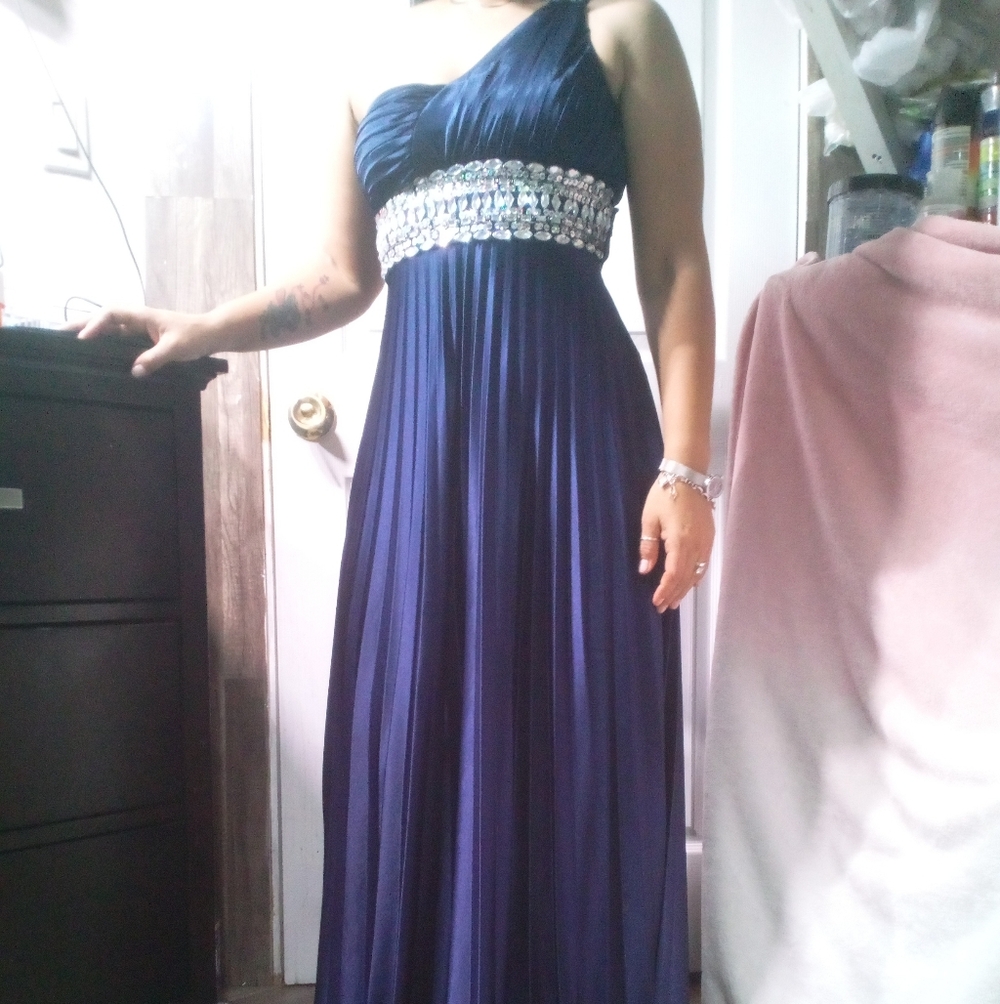 My Michelle One-Shoulder Navy Dress with Silver Accents